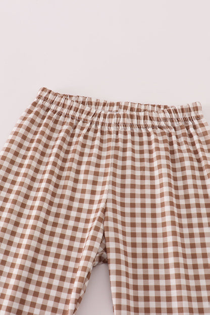 Rust deer embroidery gingham pants set