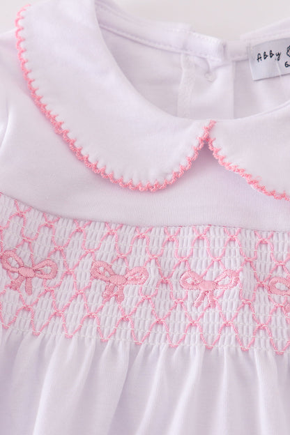 Pink bow smocked bubble