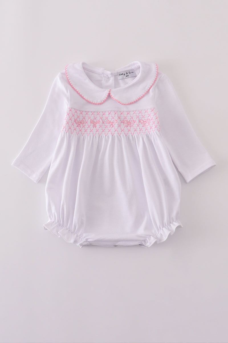 Pink bow smocked bubble