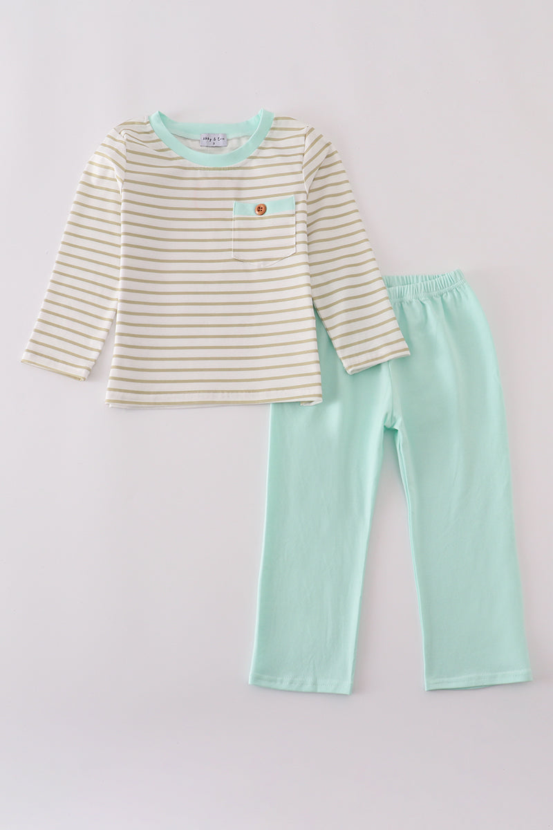 Khaki stripe pants set