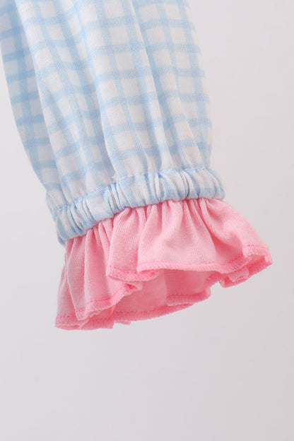 Blue animal smocked ruffle romper