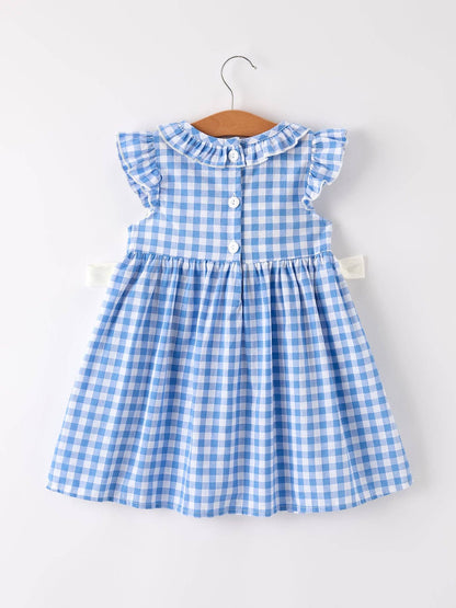 Rylee Faith Designs - Fall Thanksgiving& Halloween Blue Pumpkin Smock Embroidery Baby Girl Dress