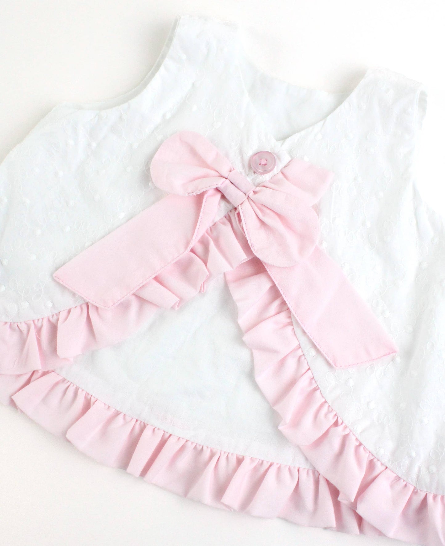 RuffleButts + RuggedButts - Baby Girls White & Pink Swiss Dot Swing Top & Bloomer Set