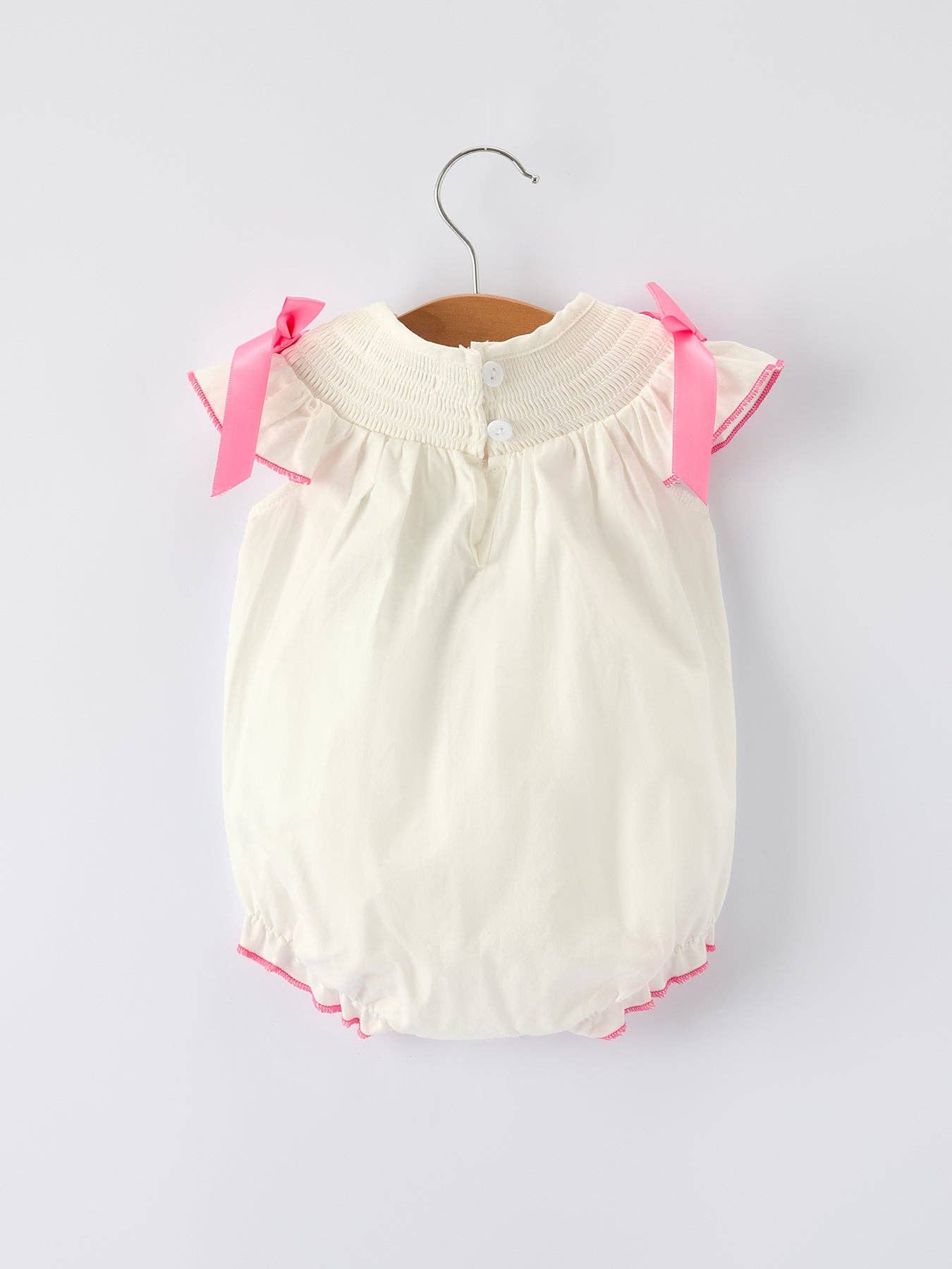 Rylee Faith Designs Winter White Baby Girls Romper with Pink Bow Embroidery: 6M