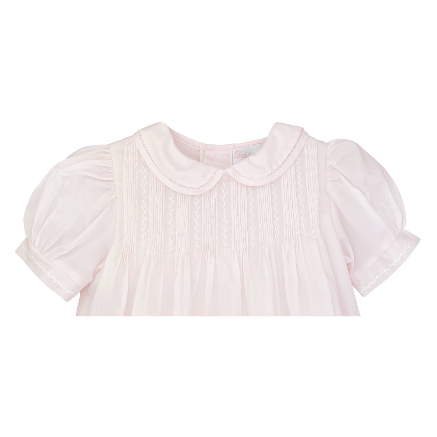 Petit Ami Dress with Pintucks and Featherstitching: 9 Month