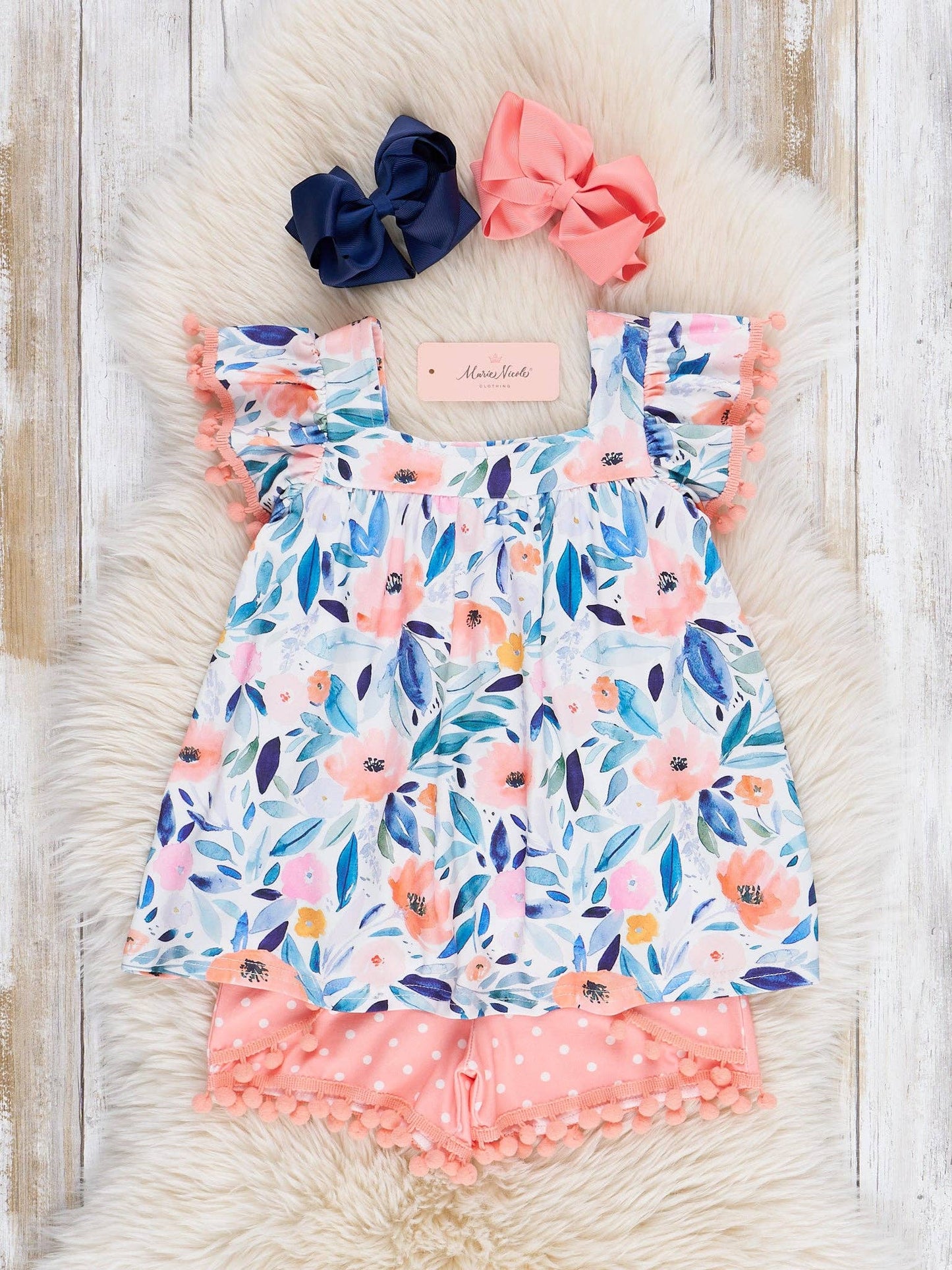 Marie Nicole Clothing - Blushing Susie Shorts & Tank Pom Pom Outfit
