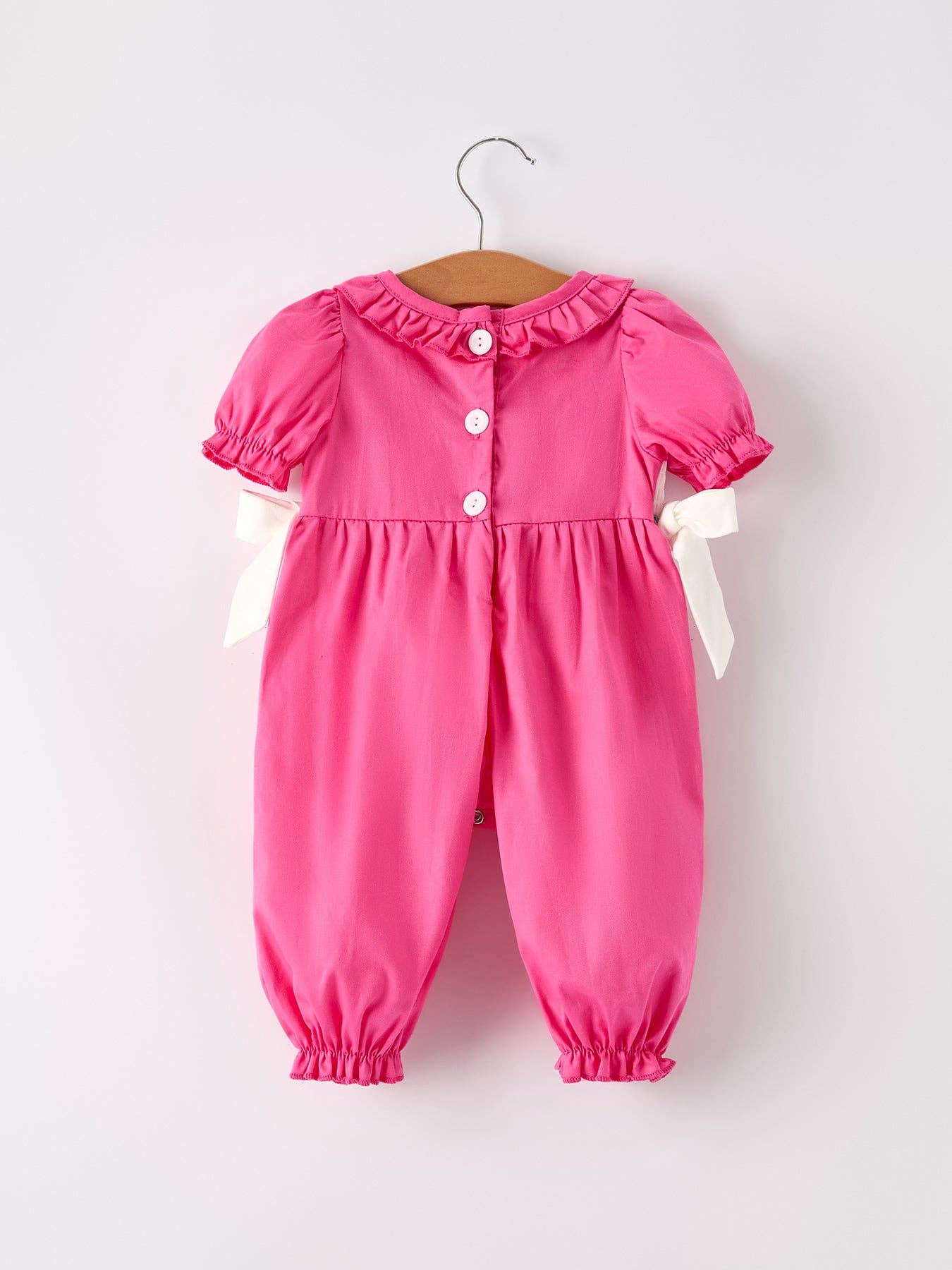 Rylee Faith Designs Pink Smocked Church Christ Bishop Christening Bow Baby Girl Romper: 12M