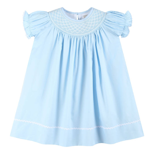 Lil Cactus Blue and White Smocked Bishop Dress: 4T