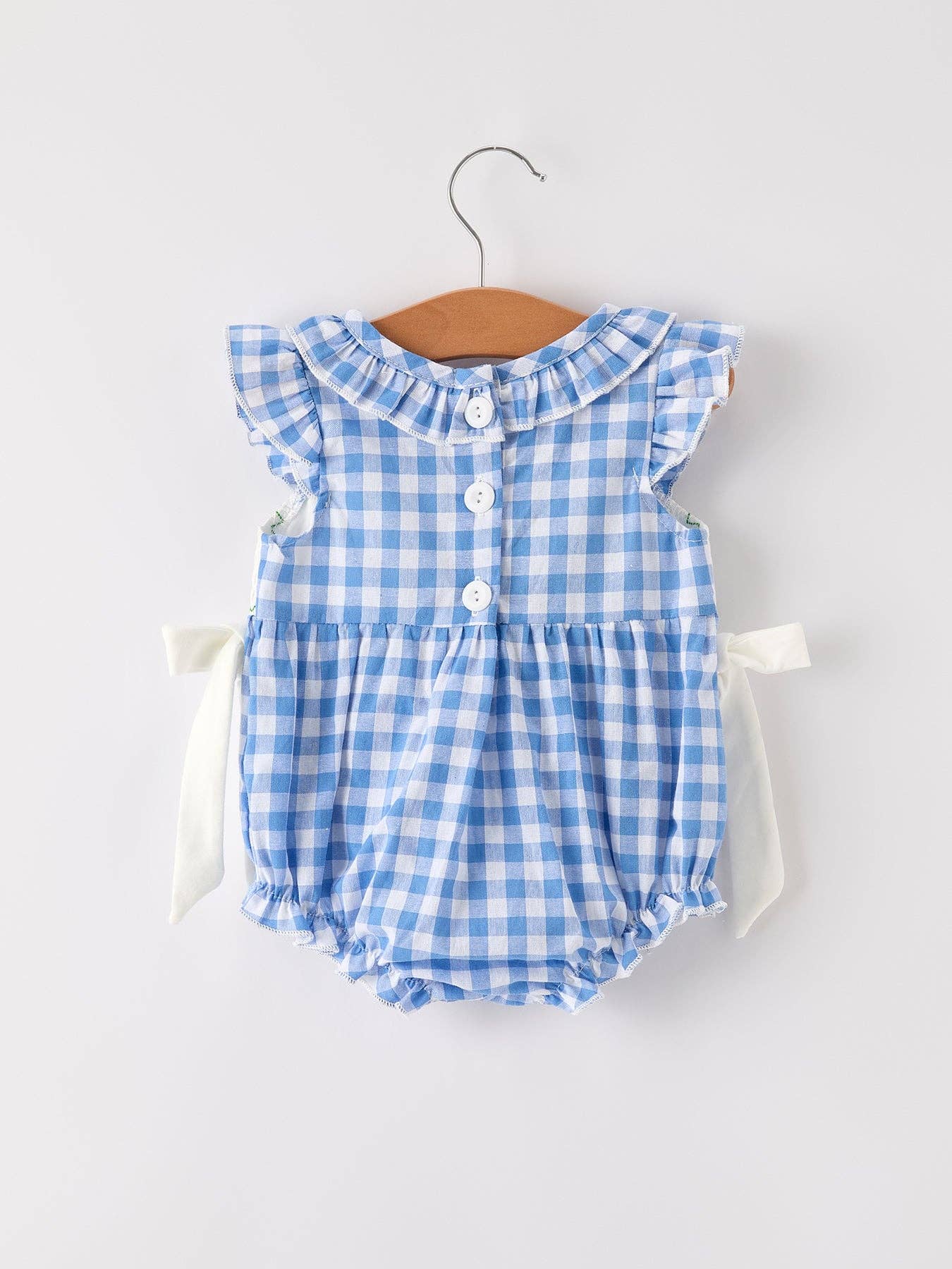 Rylee Faith Designs - Fall Thanksgiving& Halloween Blue Pumpkin Smock Embroidery Baby Girl Romper