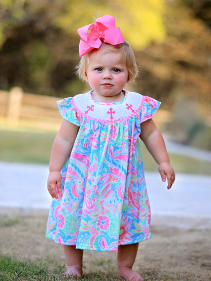 Rylee Faith Designs Easter Cross Smocking Embroidery Baby Girl Dress: 2