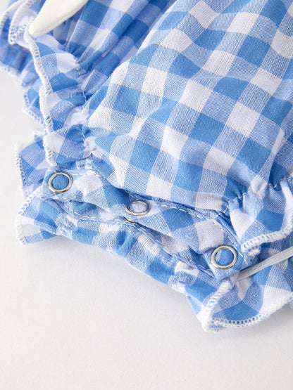 Rylee Faith Designs - Fall Thanksgiving& Halloween Blue Pumpkin Smock Embroidery Baby Girl Romper