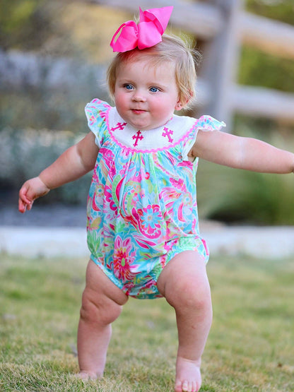 Rylee Faith Designs Easter Cross Smocking Embroidery Baby Girl Romper: 6M