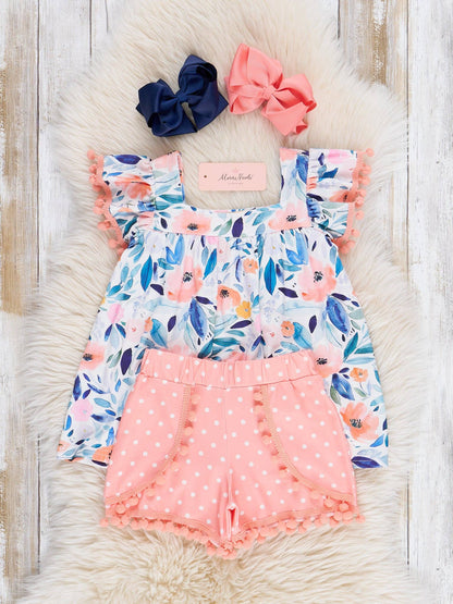 Marie Nicole Clothing - Blushing Susie Shorts & Tank Pom Pom Outfit