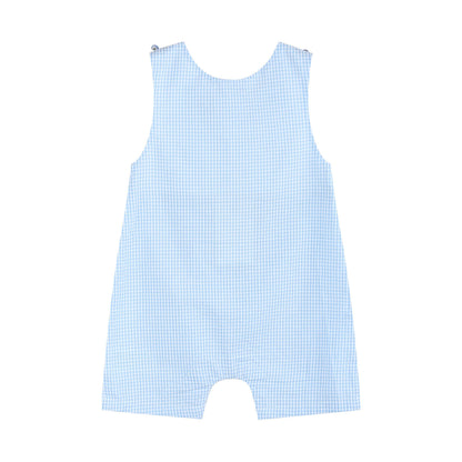Lil Cactus - Light Blue Gingham Easter Egg and Bunnies Smocked Shortall