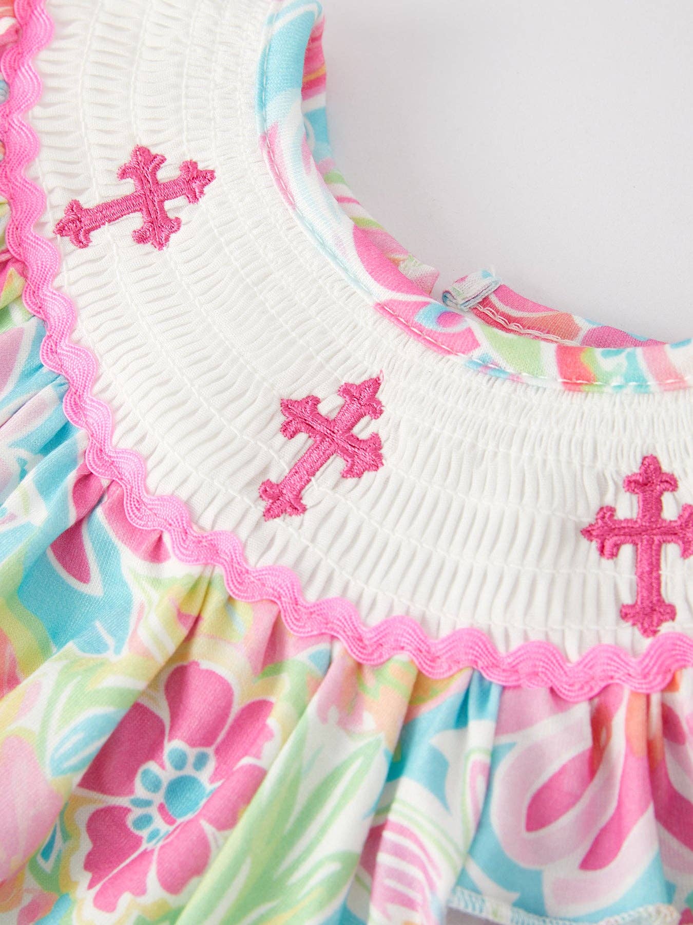 Rylee Faith Designs Easter Cross Smocking Embroidery Baby Girl Romper: 6M