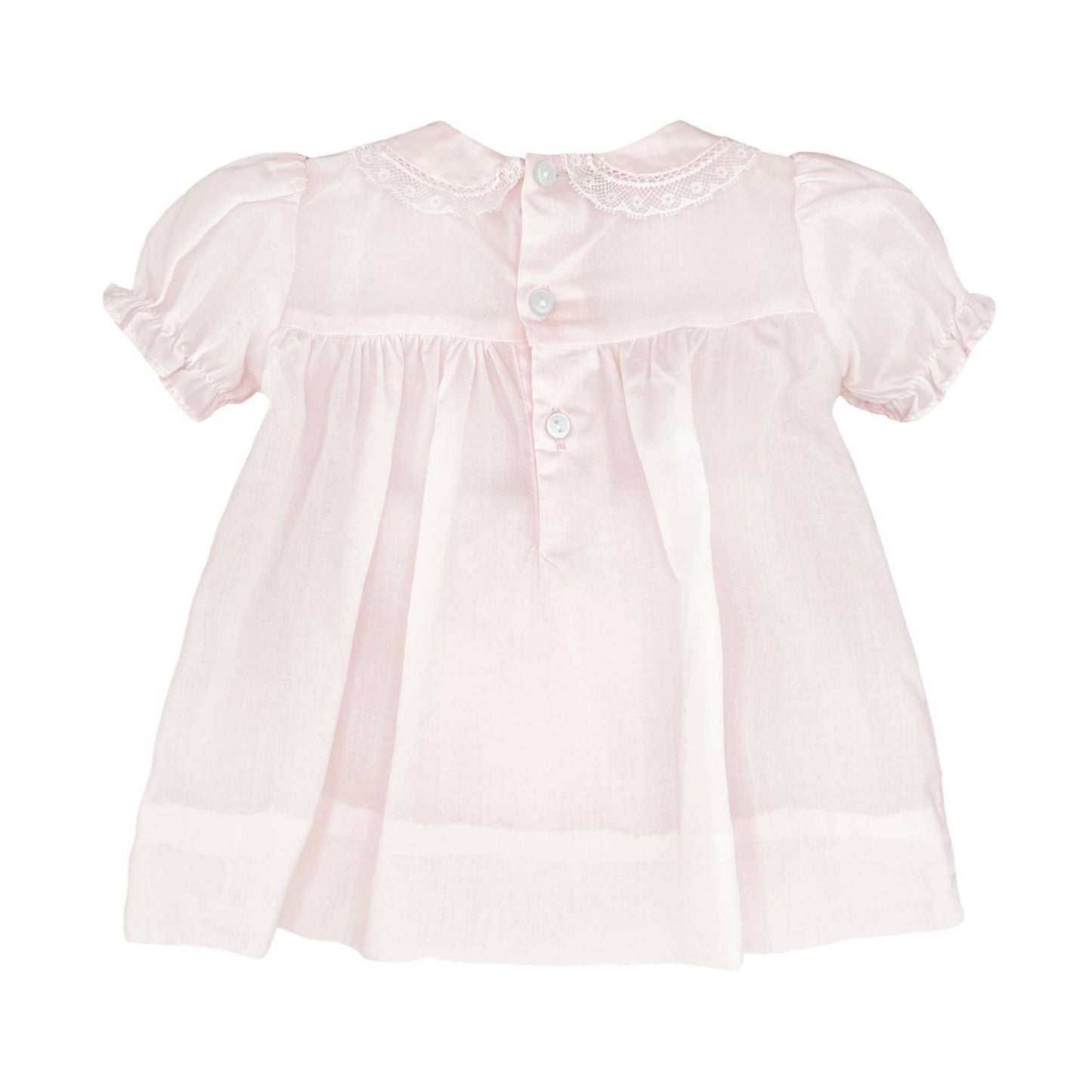 Petit Ami Fully Smocked Dress with Lace: Pink / 9 Month