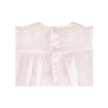 Petit Ami Fully Smocked Dress with Lace: Pink / 6 Month