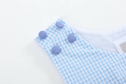 Lil Cactus - Light Blue Gingham Easter Egg and Bunnies Smocked Shortall