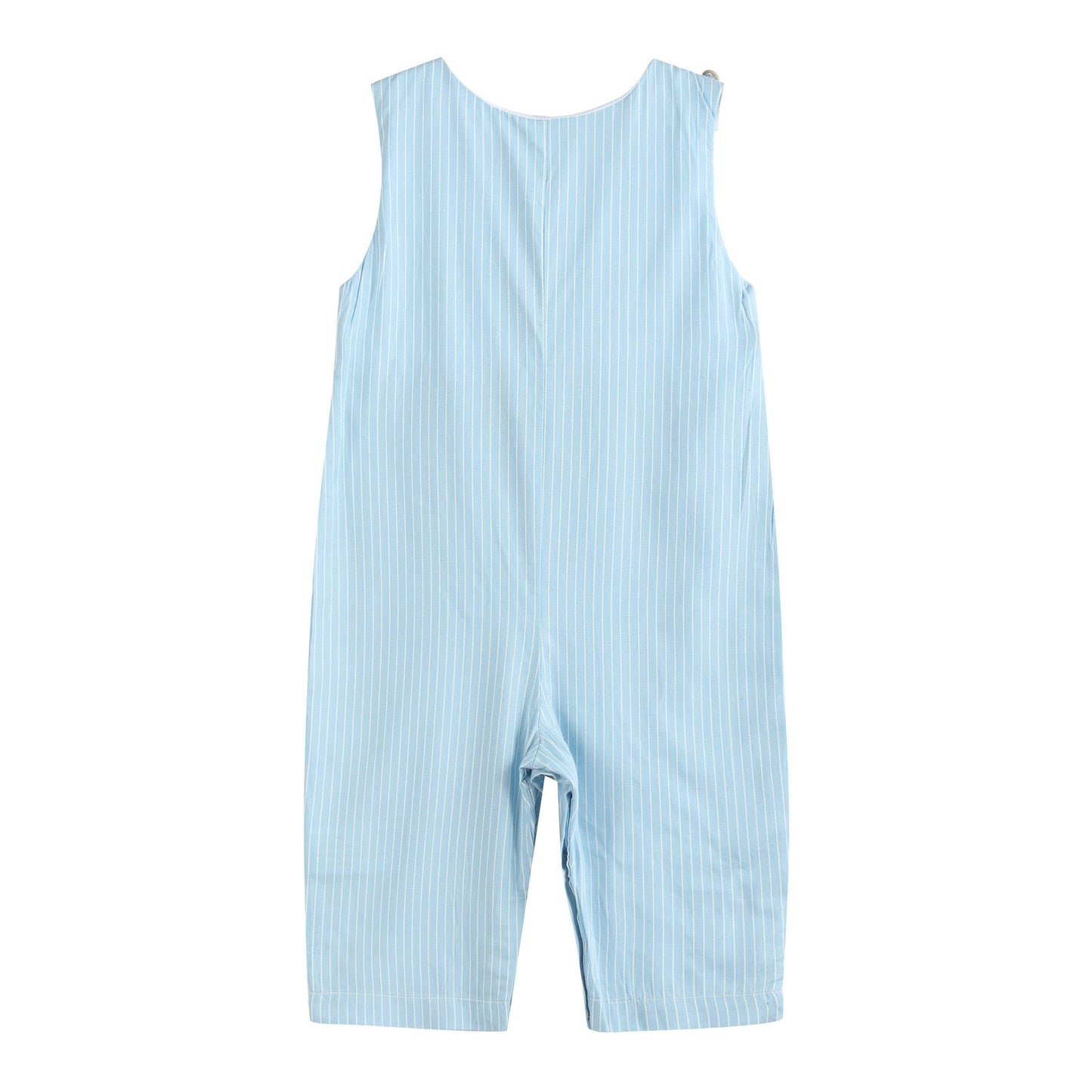 Blue Gingham Train Smocked Overalls: 18-24M
