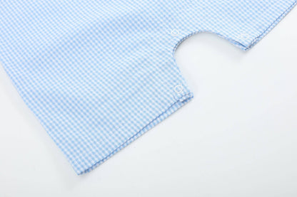 Lil Cactus - Light Blue Gingham Easter Egg and Bunnies Smocked Shortall