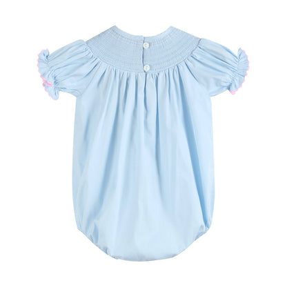 Lil Cactus Blue and Pink Bow Smocked Romper: 3-6M