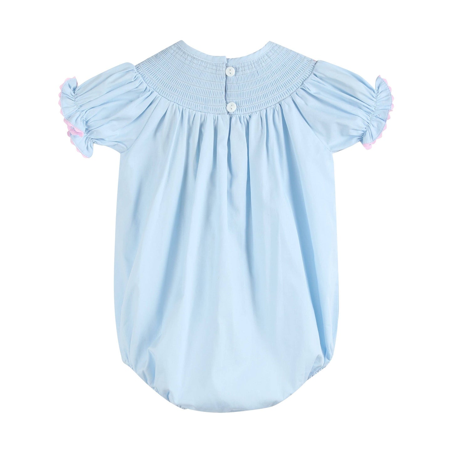 Blue and Pink Bow Smocked Romper: 12-18M
