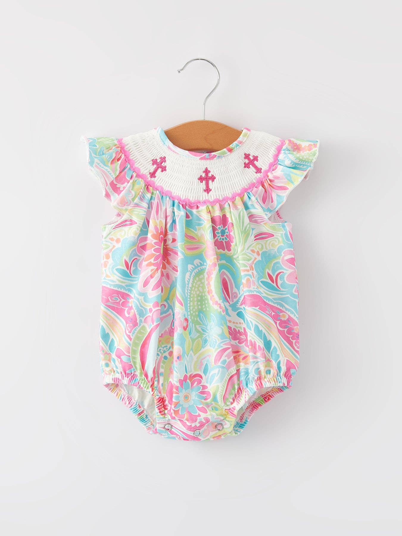 Rylee Faith Designs Easter Cross Smocking Embroidery Baby Girl Romper: 3M