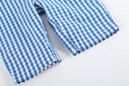 Dark Blue Gingham Emergency Vehicle Smocked Overalls: 18-24M