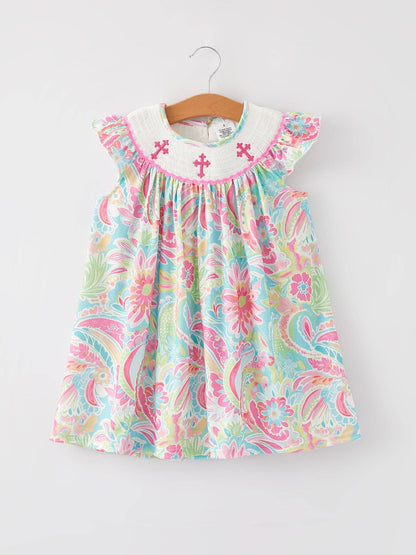 Rylee Faith Designs Easter Cross Smocking Embroidery Baby Girl Dress: 5
