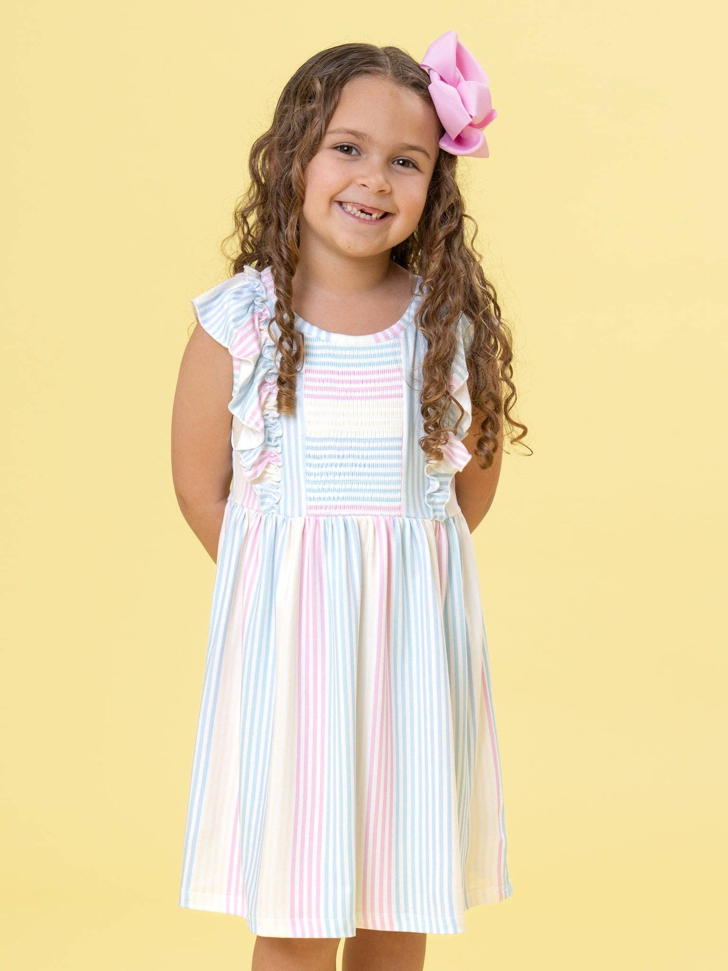 Marie Nicole Clothing - Sunshine Sway Striped Ruffle Dress