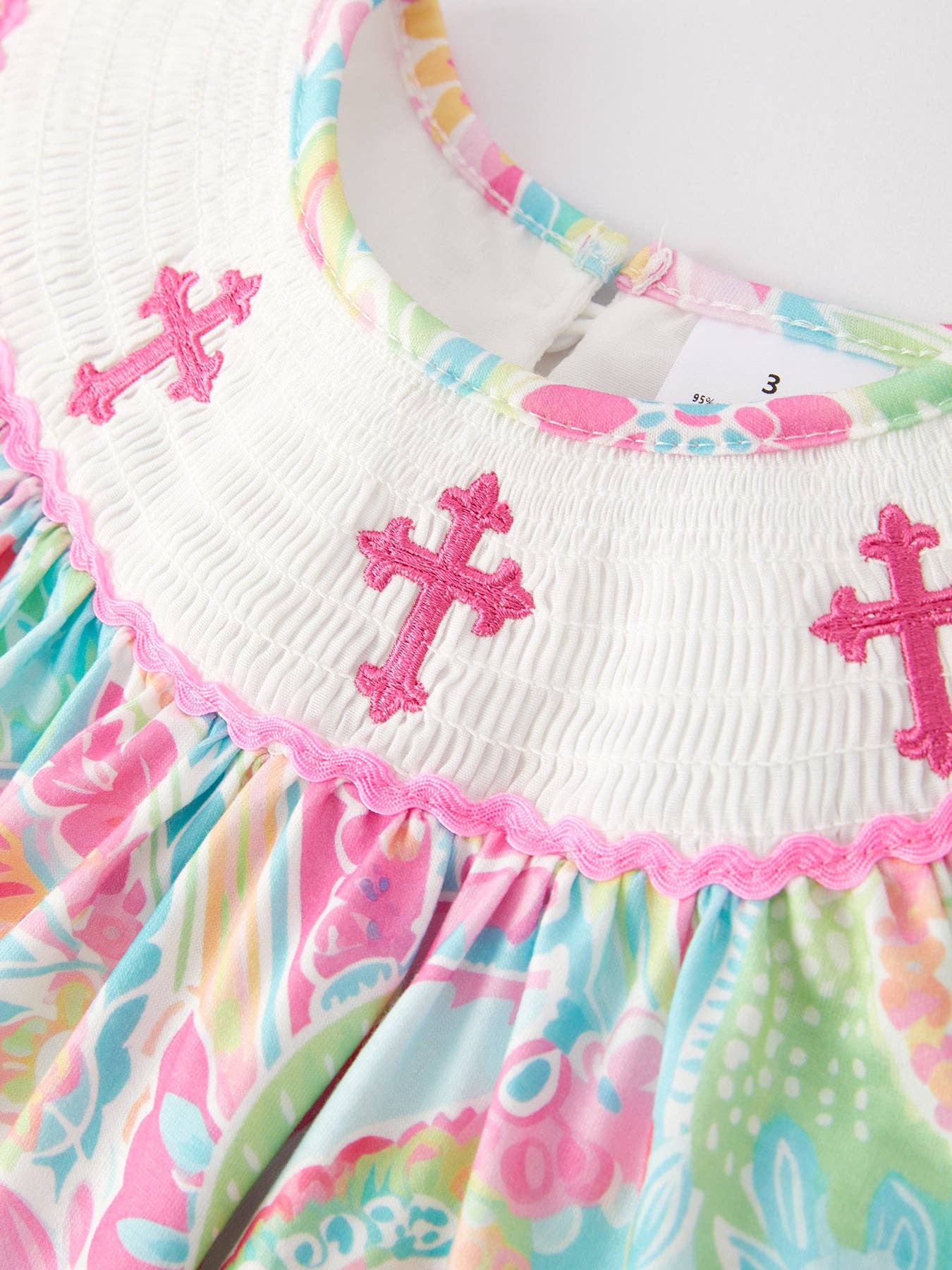 Easter Cross Smocking Embroidery Baby Girl Set: 6