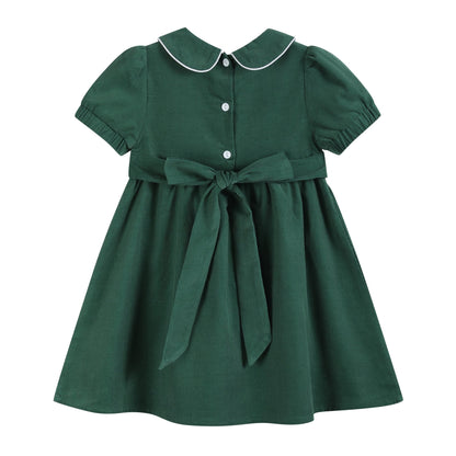 Green Corduroy Santa Smocked Dress