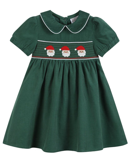Green Corduroy Santa Smocked Dress