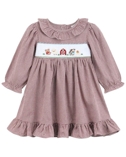Red and Cream Gingham Farm Smocked Dress