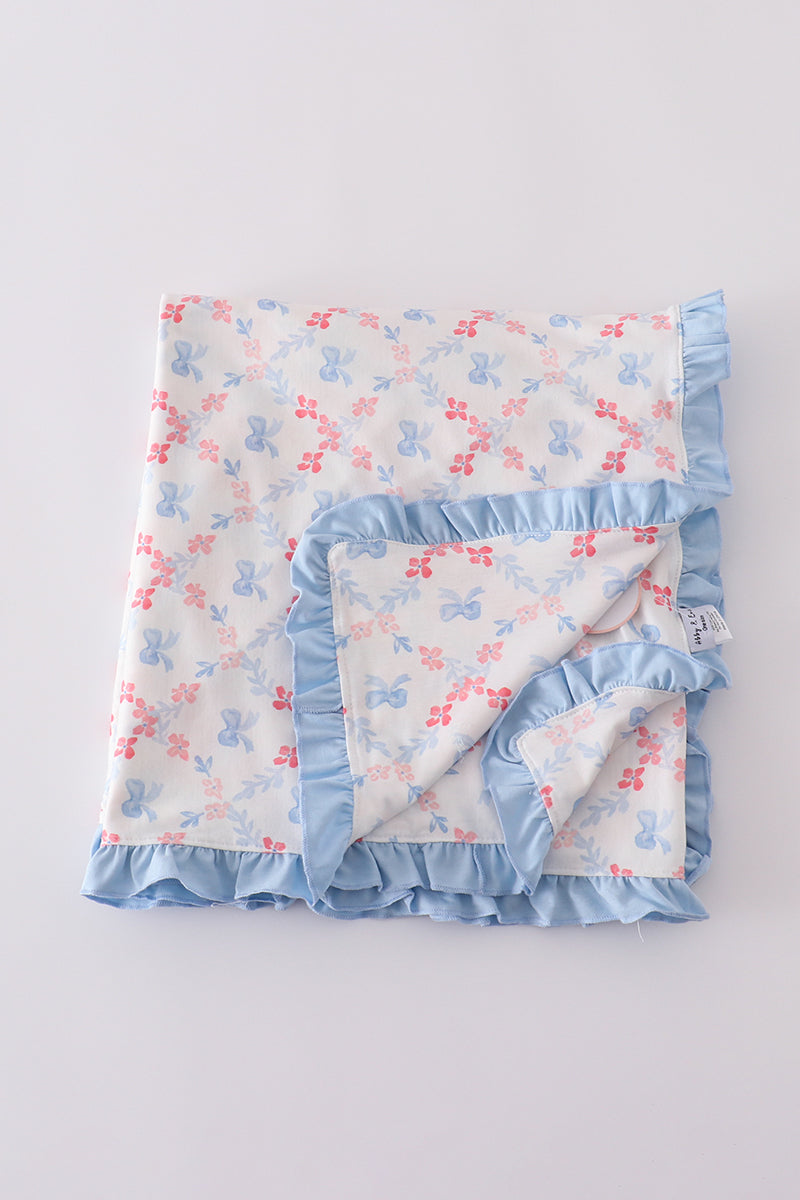 Blue bow lattice print blanket