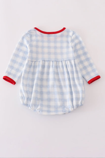 Blue farm embroidery plaid bubble