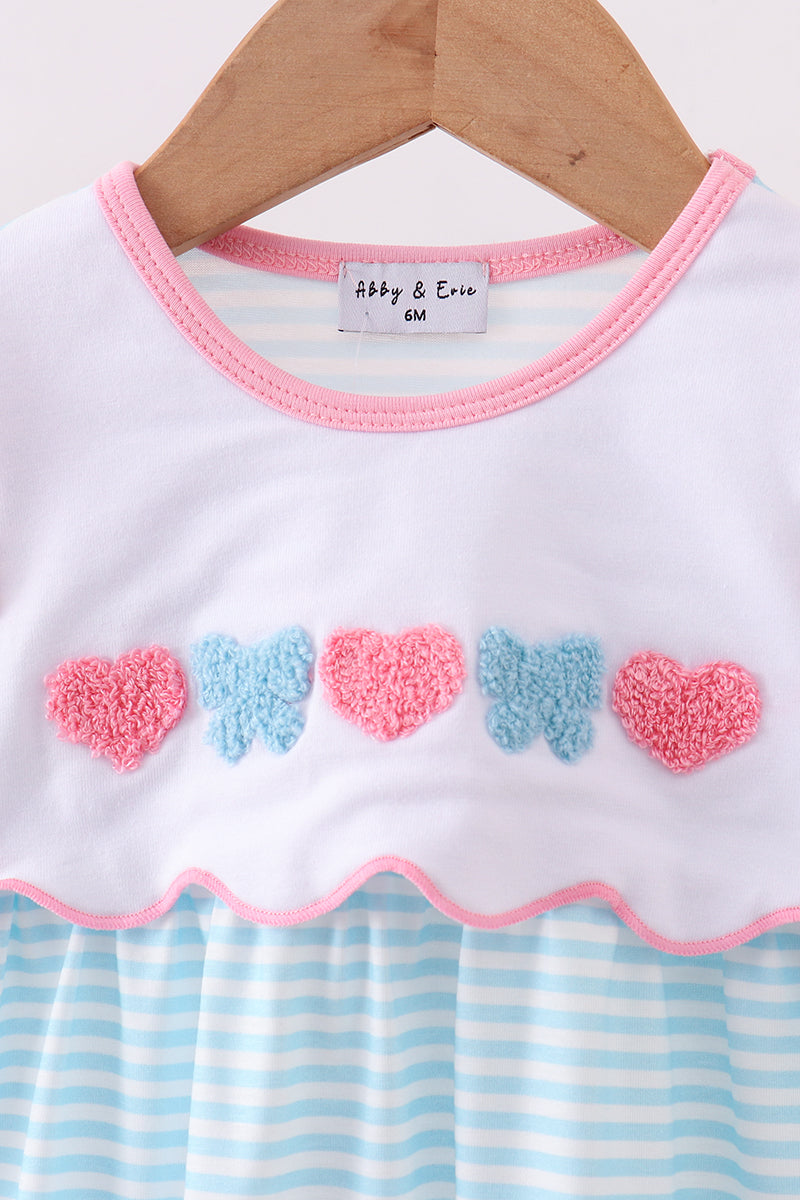 Blue Heart embroidery ruffle romper