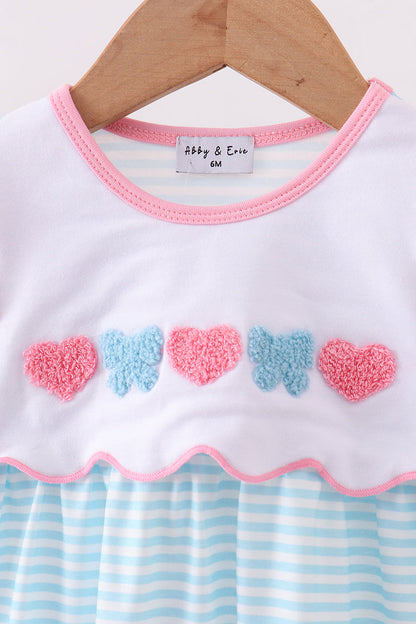 Blue Heart embroidery ruffle romper